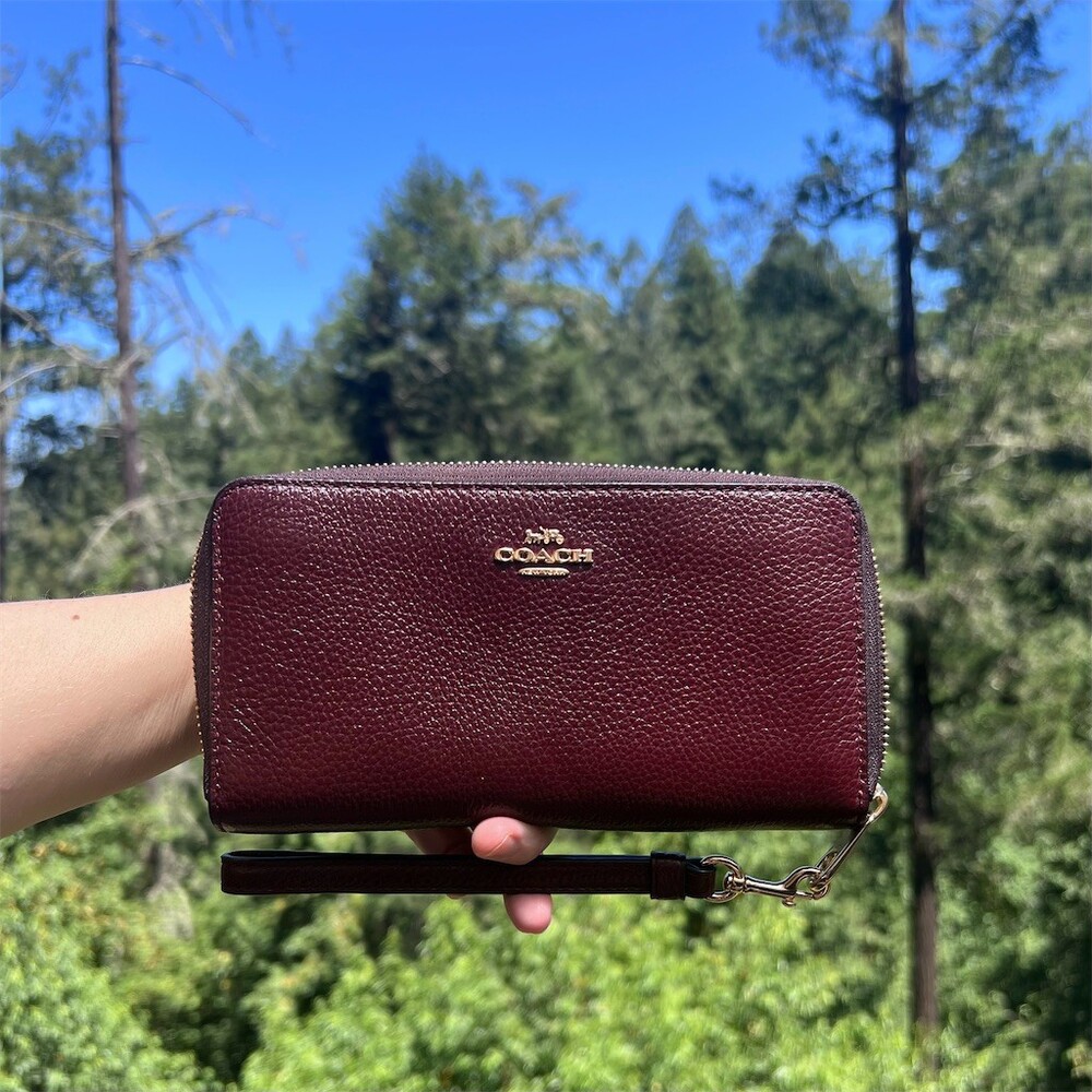 COACH Long Zip-Around Pebble Leather Wallet Burgundy w Gold Hardware AUTHENTIC
